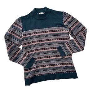 The Tog Shop XL Nordic Fair Isle sweater soft knit long sleeve purple teal top